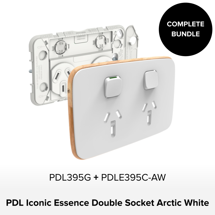Bundle - PDL Iconic Essence, 2 switch & 2 socket, Horizontal, 10 A + Skin - Arctic White